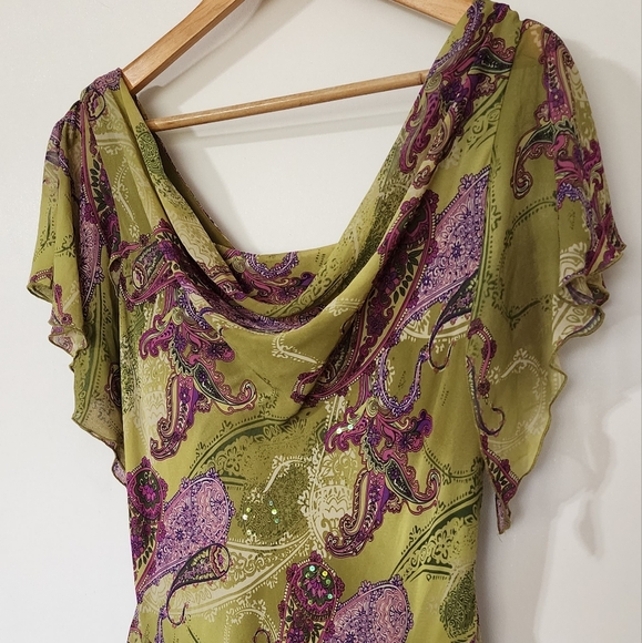 Vintage green beaded fairycore forest moss green whimsical dress - Picture 3 of 12